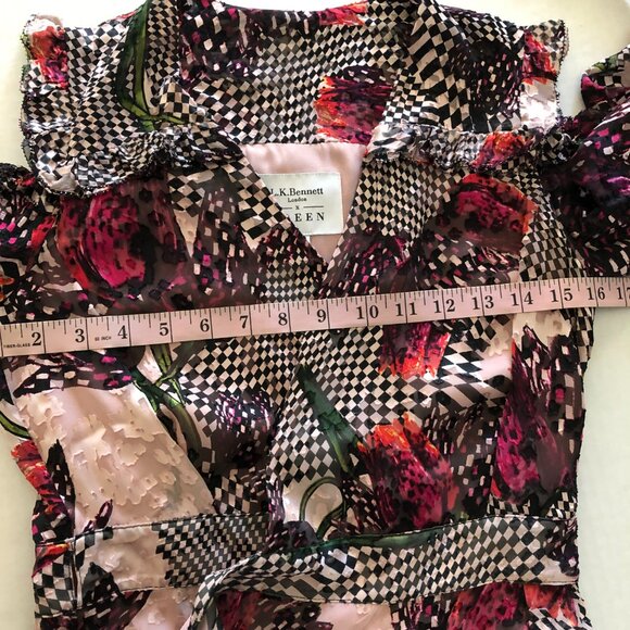 LK Bennett Preen Sioux Women Midi Dress size 4 Floral Long Sleeve Cold Shoulder - Picture 11 of 13